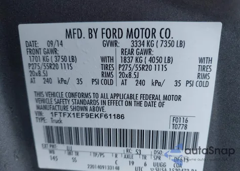 2014 Ford F-150 Stx z USA, uszkodzony, nr VIN 1FTFX1EF9EKF61186